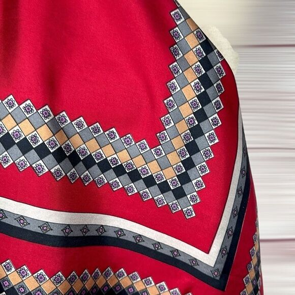 Red Silk Square Scarf by Golden Camel Hand Printed Hand Rolled - Picture 6 of 12